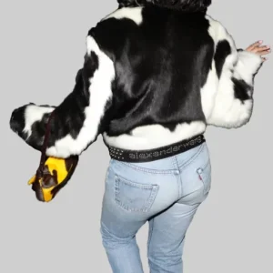 Rihanna Black & White Leather Jacket Sale