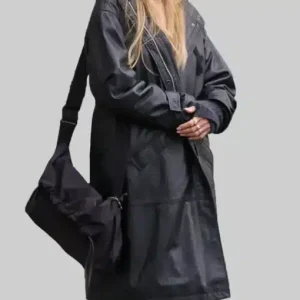 Angelina Jolie Black Leather Hooded Coat Sale