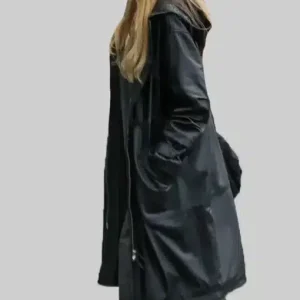 Angelina Jolie Leather Hooded Coat