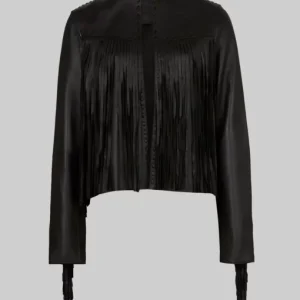 Nina Dobrev Black Leather Fringe Jacket