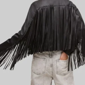Alternative view of Nina Dobrev Black Leather Fringe Jacket