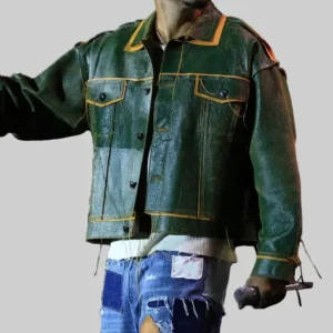 Alternative view of Romeo Santos Green Leather Jacket