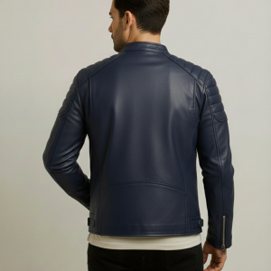 Men Slim Fit Blue Real Leather Jacket Sale