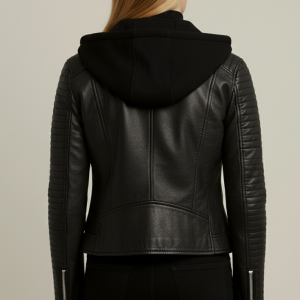 Slim Fit Black Hooded Real Leather Jacket Sale
