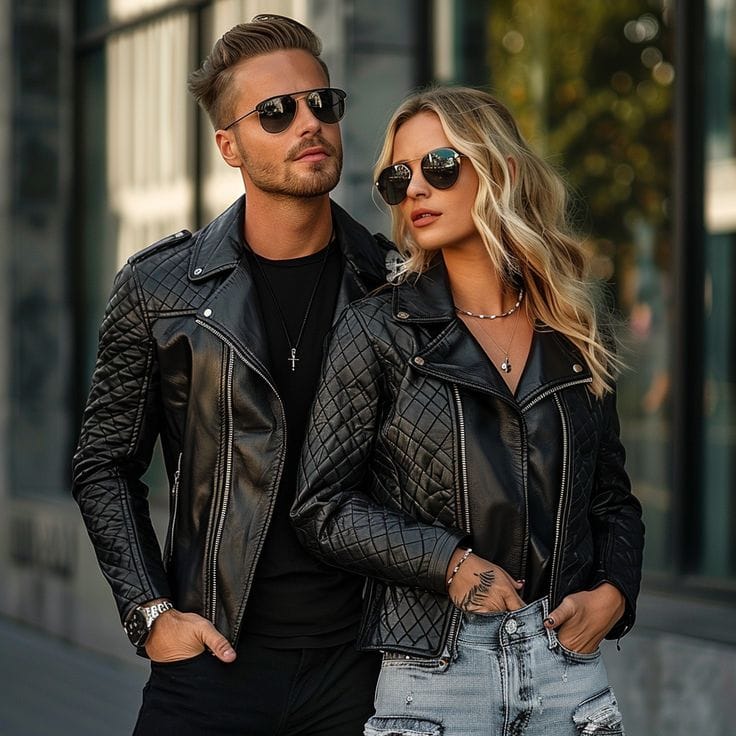 black leather jacket couple
