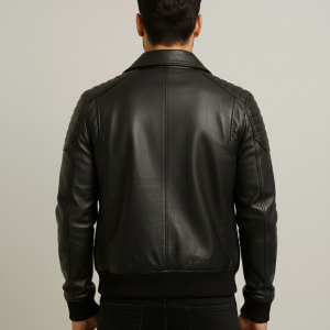 Casual Black Real Leather Bomber Jacket Mens Sale