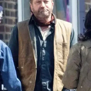 Greenland Migration Gerard Butler Brown Vest Sale