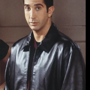 Ross Geller Friends Black Leather Bomber Jacket