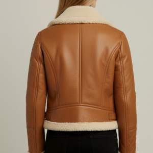 Stylish Brown Real Leather Shearling Aviator Jacket Womens Sale