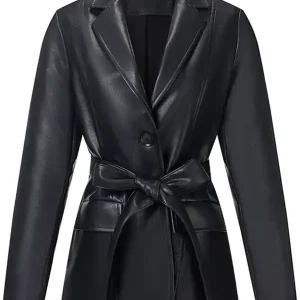 Women Classic Black Leather Blazer