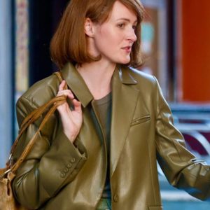 Renate Reinsve A Different Man Leather Green Jacket