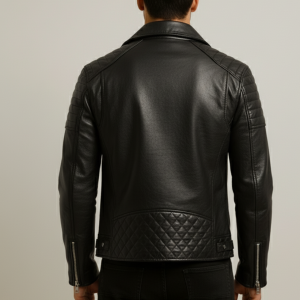 Alternative view of Men's Black Quilted Biker Leather Jacket