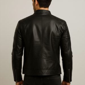 Alternative view of Men Quilted shoulder Black Leather Jacket