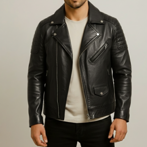 Men's Black Quilted Biker Leather Jacket | 40% off Sale