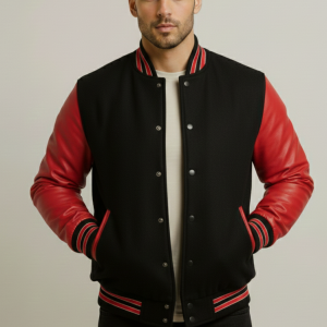 Men's Black & Red Varsity Jacket - Classic Baseball Style At NAj
