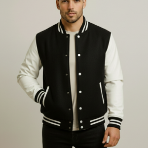 Men's Black & White Varsity Jacket - Classic Baseball Style At NAj