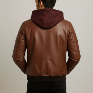 Mens Brown Leather Jacket With Hood
