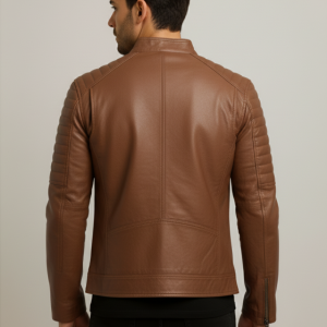 Alternative view of Men's Light Brown Cafe Racer Leather Jacket