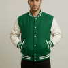 Mens Green & Bright White Letterman Jacket At NAj