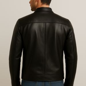 Alternative view of Mens Genuine Lambskin Black Cafe Racer leather Jacket