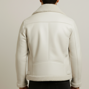 Alternative view of Men B3 White Shearling Biker Style Leather Jacket