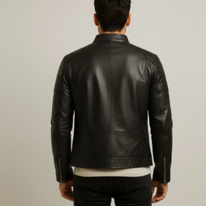 Modern Edge: Stand-Up Collar Moto Black Leather Jacket