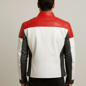 Alternative view of Men's Red White Black Leather Racing Jacket