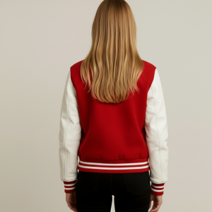 Red & White Varsity Jacket for Her | College Style Outerwear