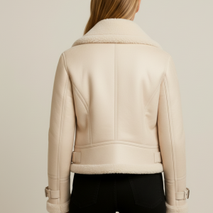 Alternative view of Women's Cream Shearling Aviator Jacket
