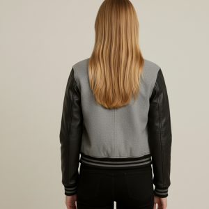 Shop Classic Gray Letterman Jacket with Black Sleeves