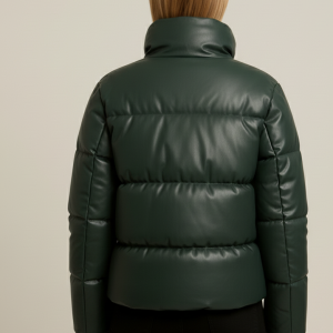 Alternative view of Women's Dark Green Puffer Leather Jacket