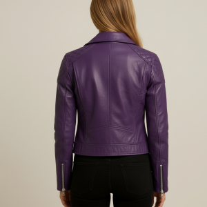 Alternative view of Women's Purple Leather Biker Jacket