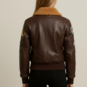 Top Gun Style: Patched Brown Leather Aviator Jacket