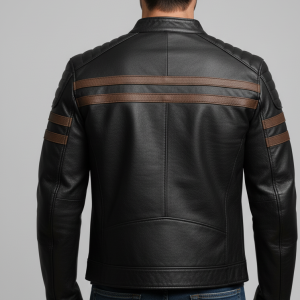 Vintage Racer Style Black Leather Biker Jacket