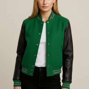 Women’s Black and Green Varsity Jacket 40% At NAj