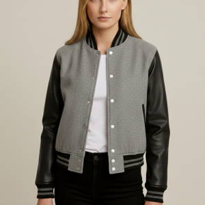 Women's Gray & Black Varsity Jacket | 40% At NAj