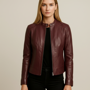 Womens Slim Fit Burgundy Leather Jacket