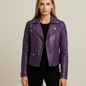 Women's Purple Leather Biker Jacket | 40% Off Sale