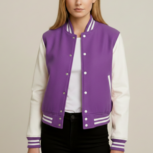 Women's Purple & White Varsity Jacket | 40% At NAj