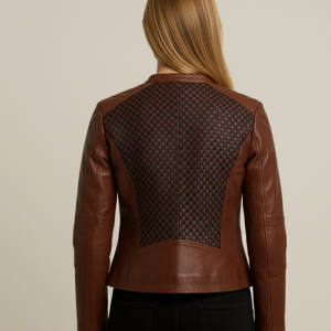 Women's Real Leather Textured Style Brown Leather Jacket