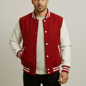 Men's Red & White Varsity Jacket Classic College Baseball Style